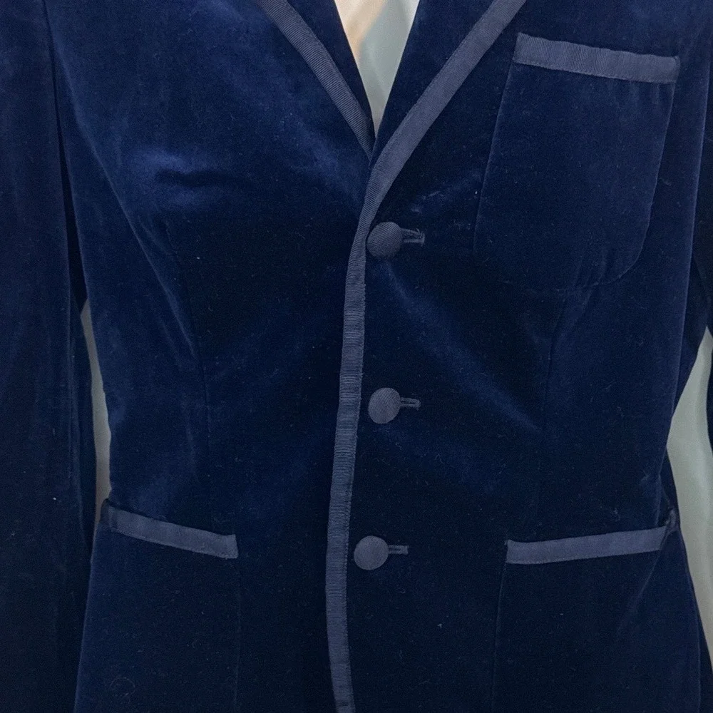 RARE RUGBY Ralph Lauren Navy Velour Blazer Jacket Womens Size 6 Preppy Old Money - Picture 2 of 8